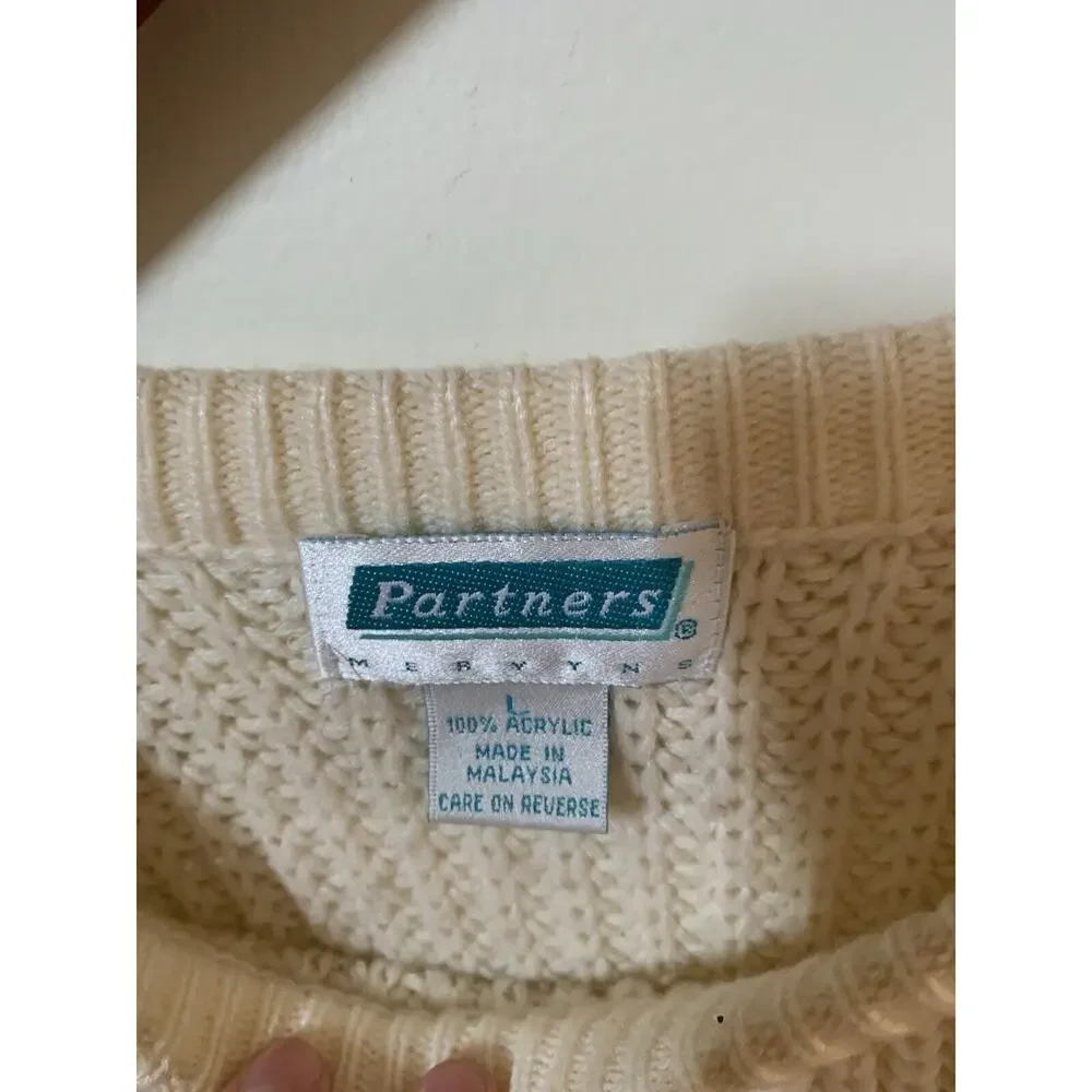 Partners Mervyns Womens Size Large Chunky Knit Sweater Cream Vintage Crewneck - Picture 5 of 6